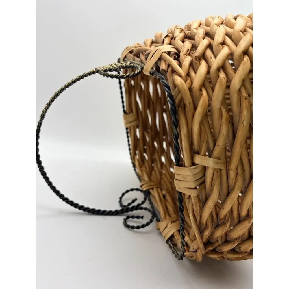 Bamboo Straw Basket With Metal Twisted Handle 8